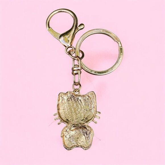 New Hello Kitty Gold Rhinestone/Crystal Sparkle Keychain Pink Bow - Picture 2 of 2
